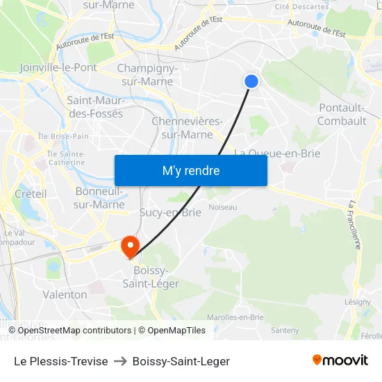 Le Plessis-Trevise to Boissy-Saint-Leger map