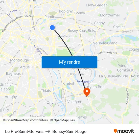 Le Pre-Saint-Gervais to Boissy-Saint-Leger map