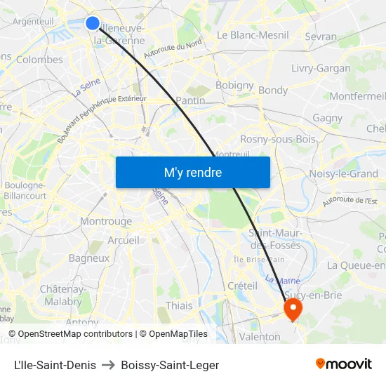 L'Ile-Saint-Denis to Boissy-Saint-Leger map