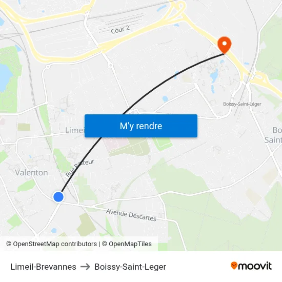 Limeil-Brevannes to Boissy-Saint-Leger map