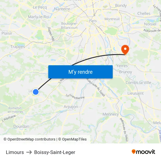 Limours to Boissy-Saint-Leger map