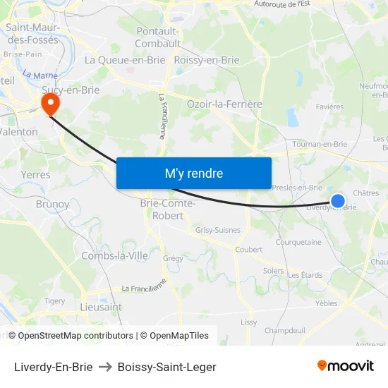 Liverdy-En-Brie to Boissy-Saint-Leger map