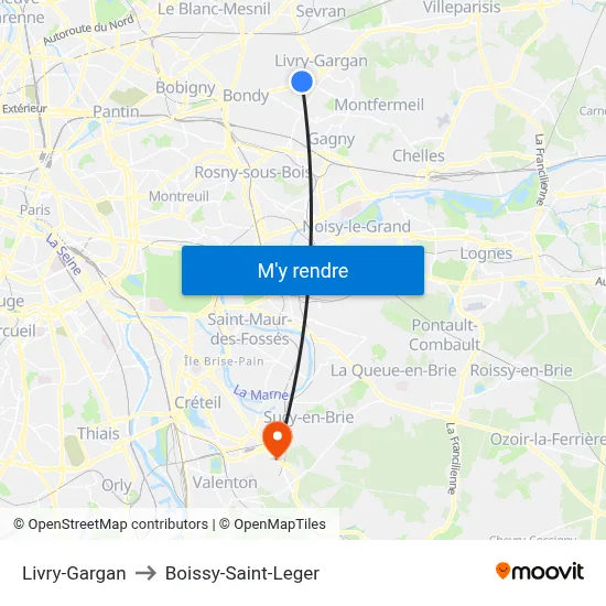Livry-Gargan to Boissy-Saint-Leger map