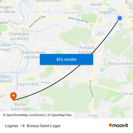 Lognes to Boissy-Saint-Leger map
