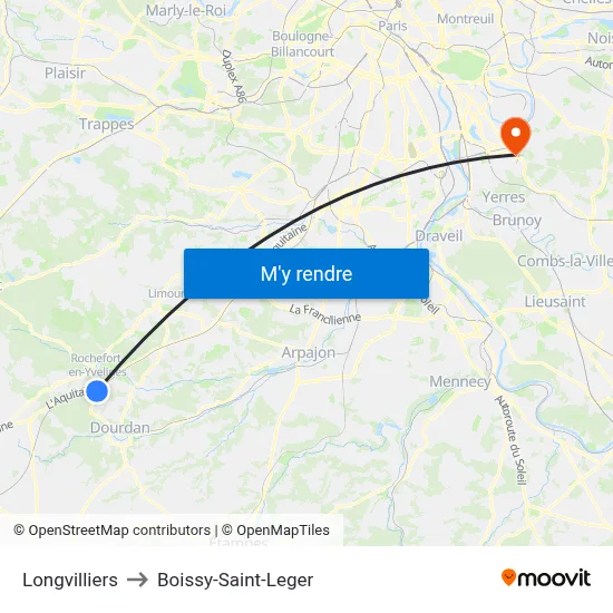Longvilliers to Boissy-Saint-Leger map