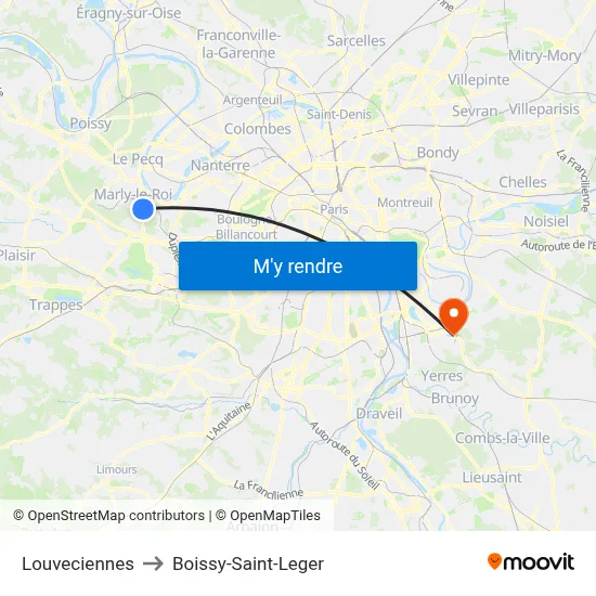 Louveciennes to Boissy-Saint-Leger map