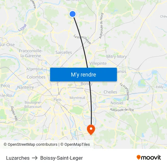 Luzarches to Boissy-Saint-Leger map
