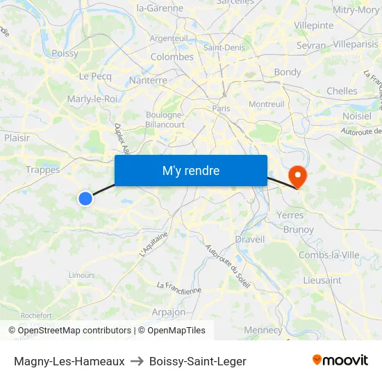 Magny-Les-Hameaux to Boissy-Saint-Leger map
