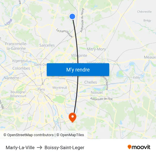 Marly-La-Ville to Boissy-Saint-Leger map