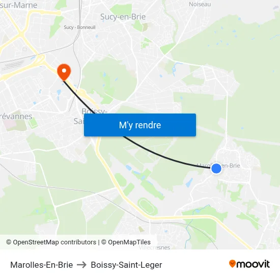 Marolles-En-Brie to Boissy-Saint-Leger map
