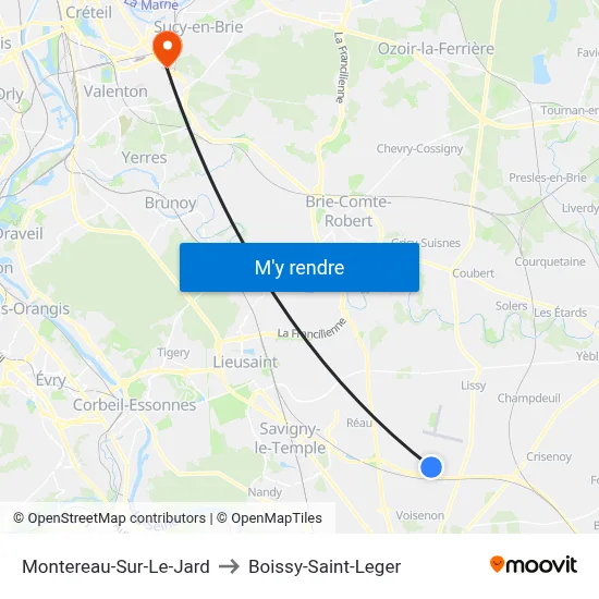 Montereau-Sur-Le-Jard to Boissy-Saint-Leger map