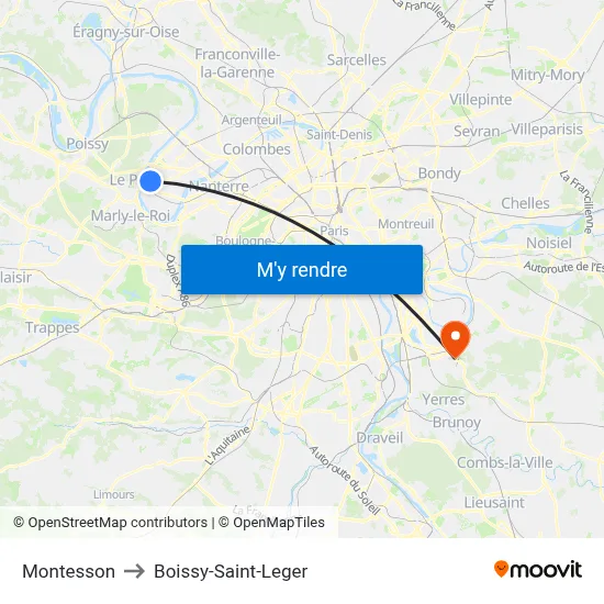 Montesson to Boissy-Saint-Leger map