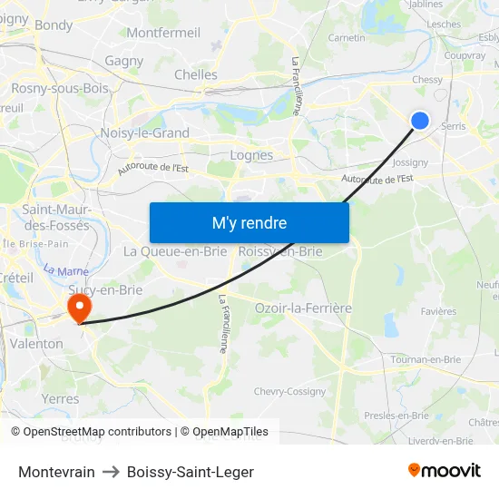 Montevrain to Boissy-Saint-Leger map