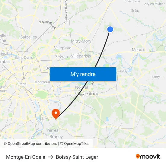 Montge-En-Goele to Boissy-Saint-Leger map