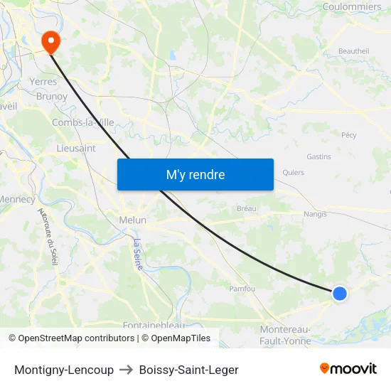 Montigny-Lencoup to Boissy-Saint-Leger map