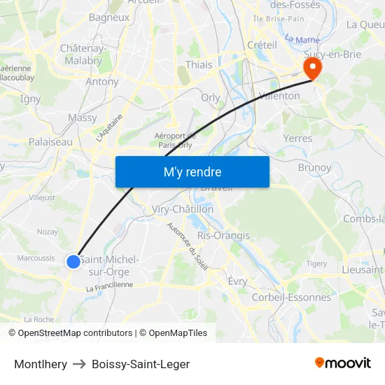 Montlhery to Boissy-Saint-Leger map