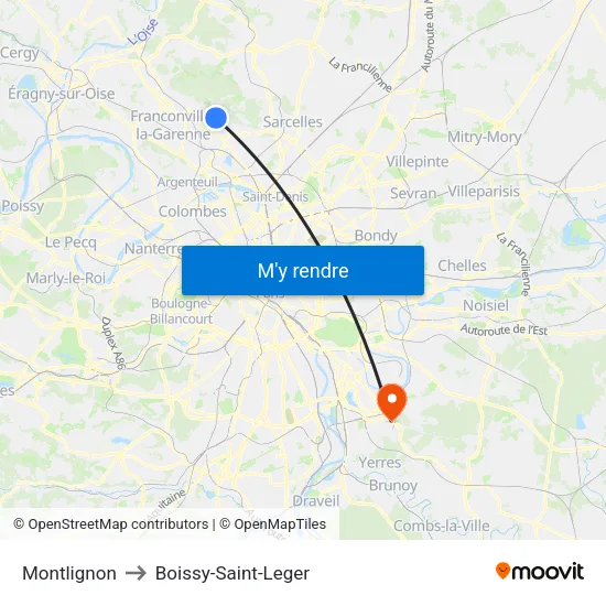 Montlignon to Boissy-Saint-Leger map