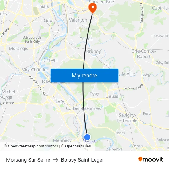 Morsang-Sur-Seine to Boissy-Saint-Leger map