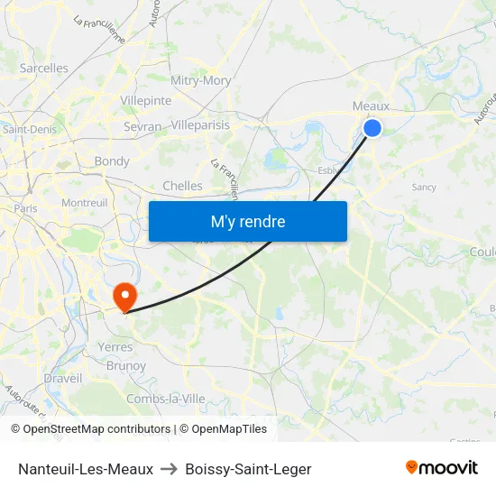Nanteuil-Les-Meaux to Boissy-Saint-Leger map