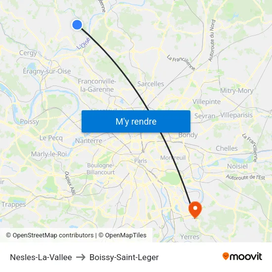 Nesles-La-Vallee to Boissy-Saint-Leger map