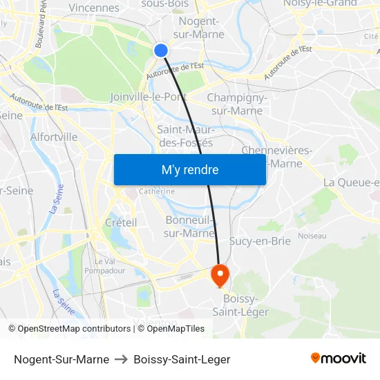 Nogent-Sur-Marne to Boissy-Saint-Leger map