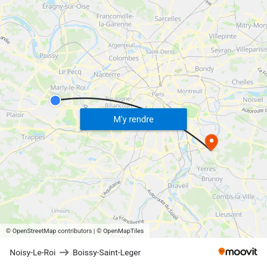 Noisy-Le-Roi to Boissy-Saint-Leger map