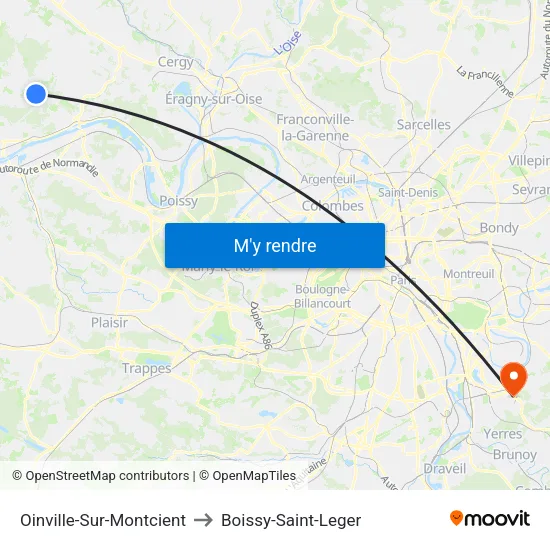 Oinville-Sur-Montcient to Boissy-Saint-Leger map