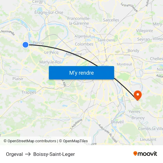 Orgeval to Boissy-Saint-Leger map