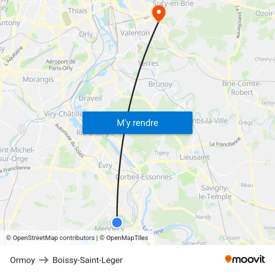 Ormoy to Boissy-Saint-Leger map