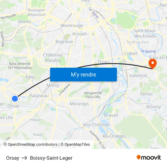 Orsay to Boissy-Saint-Leger map