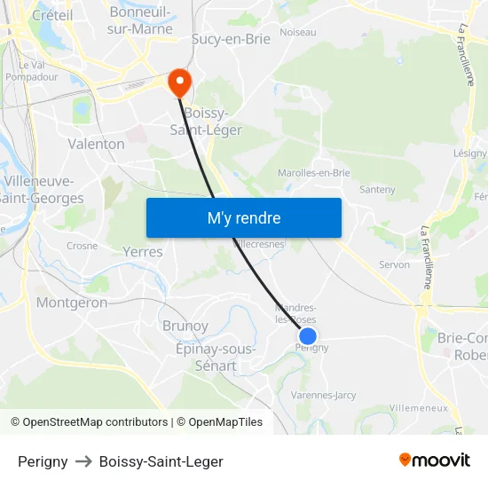 Perigny to Boissy-Saint-Leger map