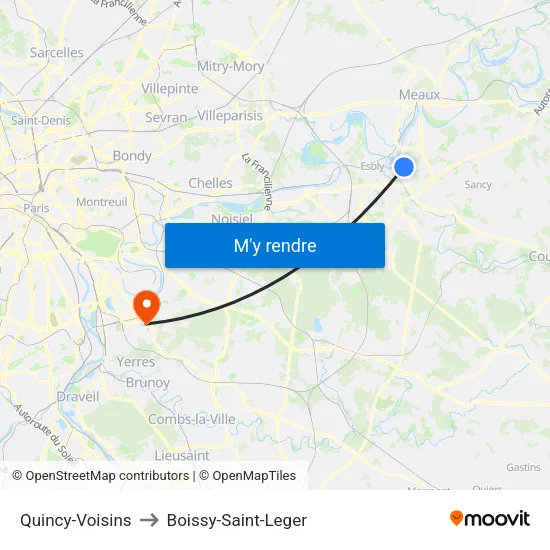 Quincy-Voisins to Boissy-Saint-Leger map
