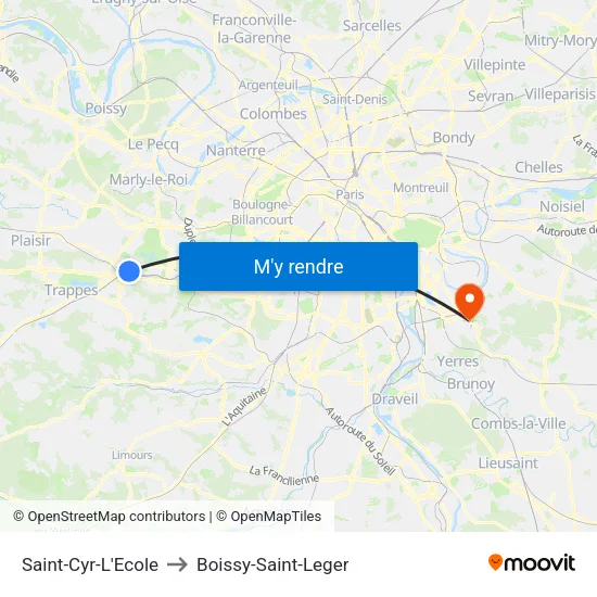 Saint-Cyr-L'Ecole to Boissy-Saint-Leger map
