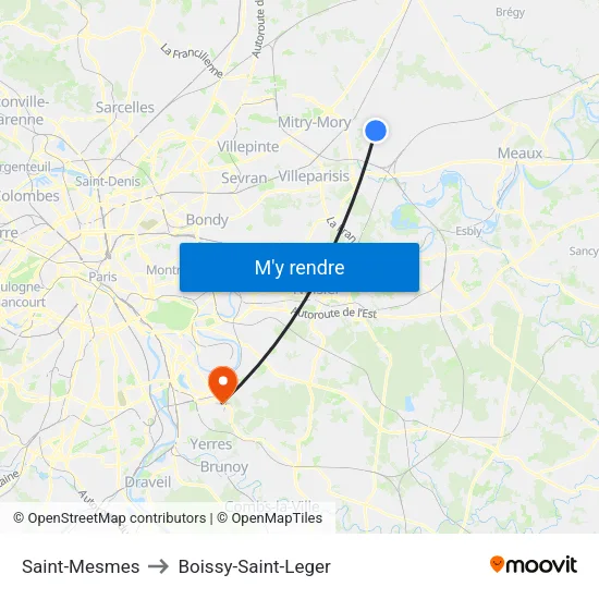Saint-Mesmes to Boissy-Saint-Leger map