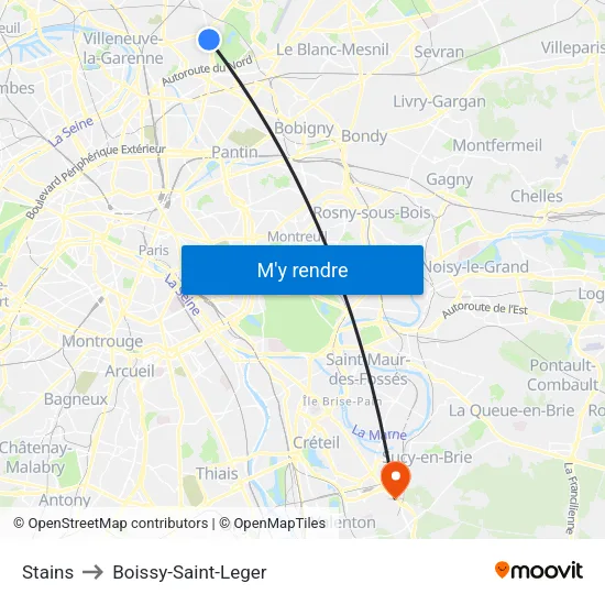 Stains to Boissy-Saint-Leger map