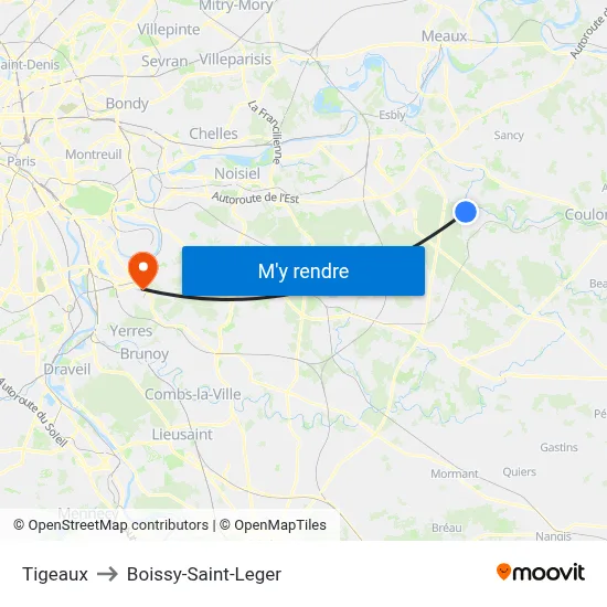Tigeaux to Boissy-Saint-Leger map