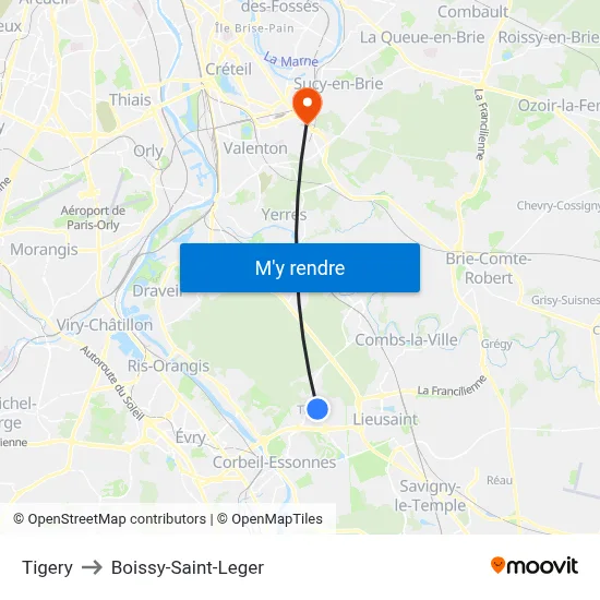 Tigery to Boissy-Saint-Leger map