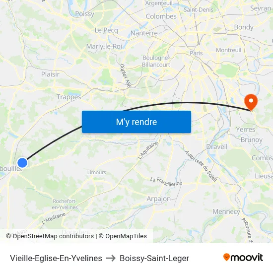 Vieille-Eglise-En-Yvelines to Boissy-Saint-Leger map