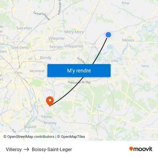 Villeroy to Boissy-Saint-Leger map