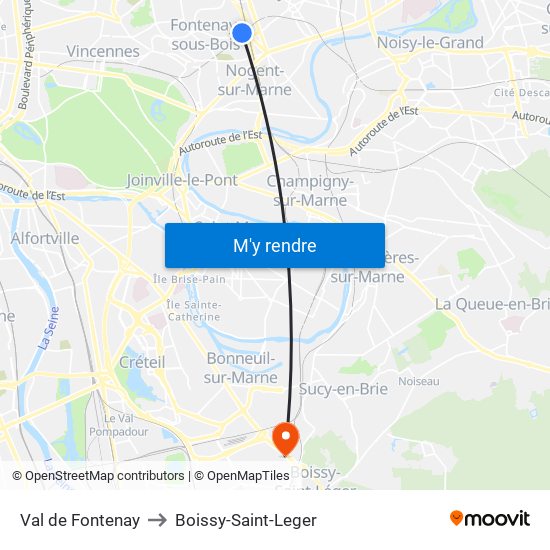 Val de Fontenay to Boissy-Saint-Leger map