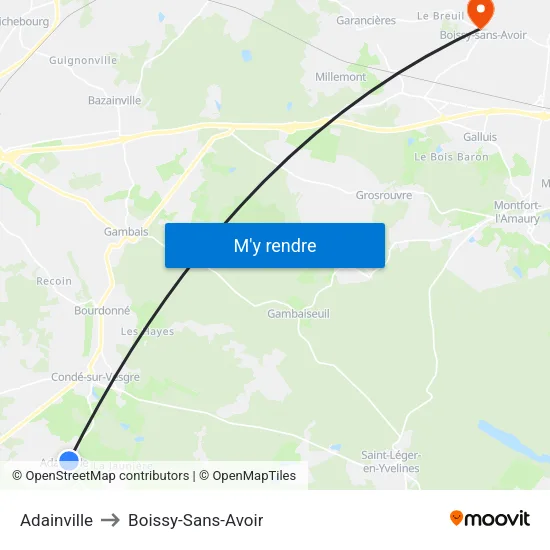 Adainville to Boissy-Sans-Avoir map