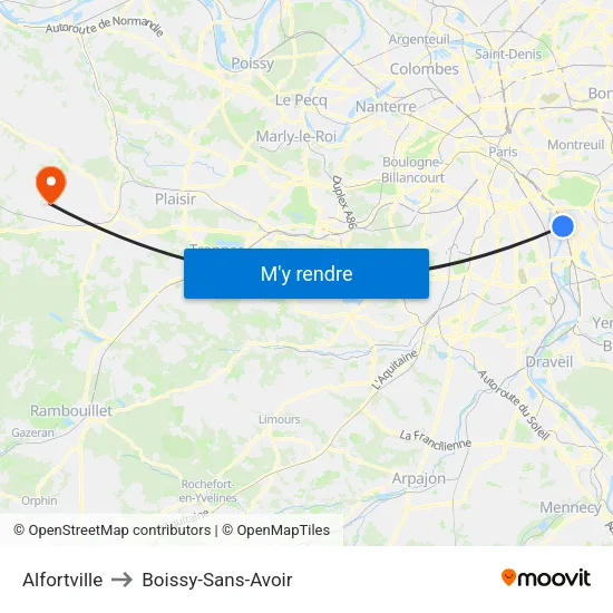 Alfortville to Boissy-Sans-Avoir map