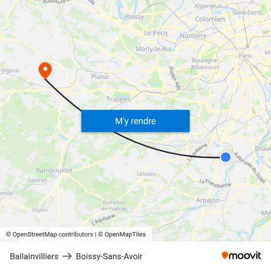 Ballainvilliers to Boissy-Sans-Avoir map