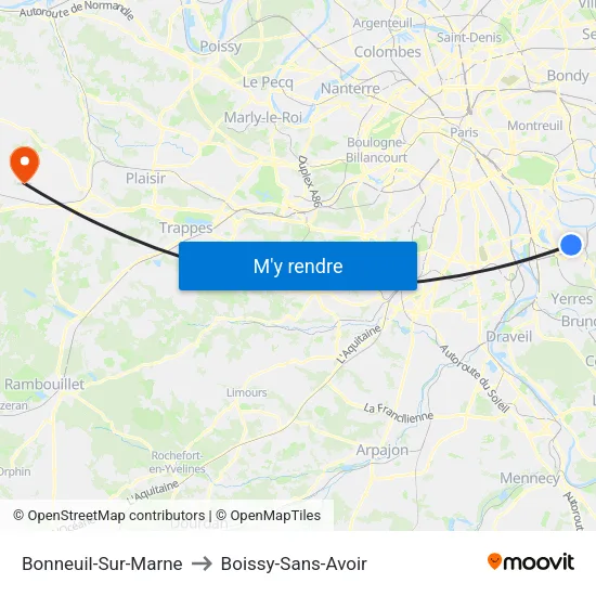 Bonneuil-Sur-Marne to Boissy-Sans-Avoir map