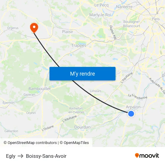 Egly to Boissy-Sans-Avoir map