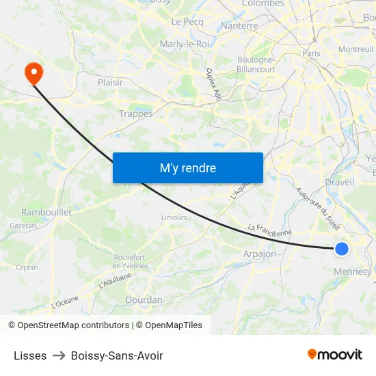 Lisses to Boissy-Sans-Avoir map