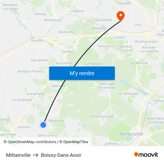 Mittainville to Boissy-Sans-Avoir map