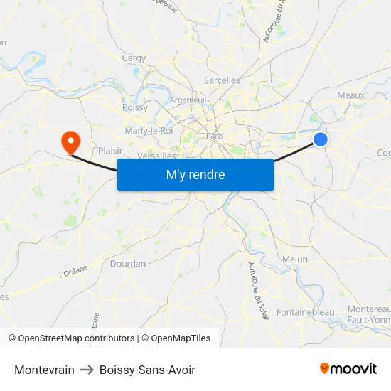 Montevrain to Boissy-Sans-Avoir map