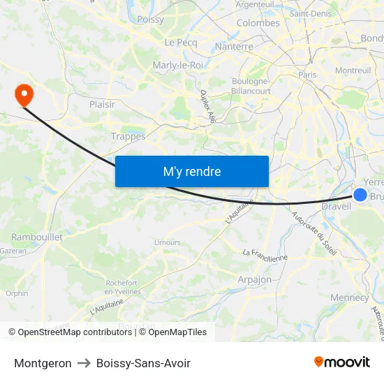 Montgeron to Boissy-Sans-Avoir map