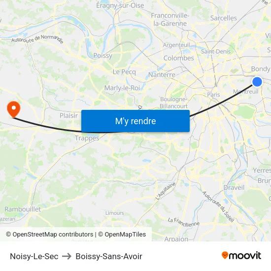 Noisy-Le-Sec to Boissy-Sans-Avoir map